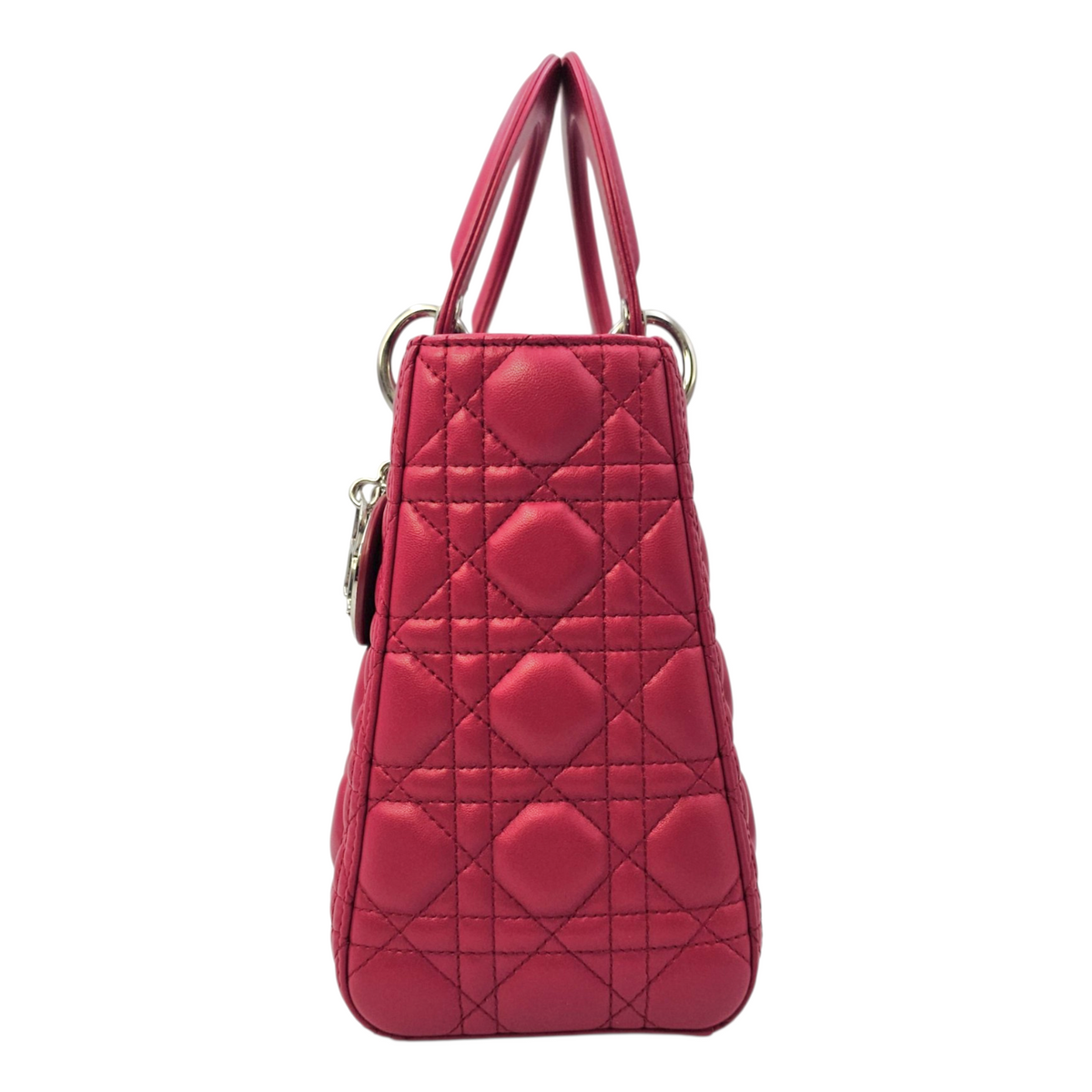 Lady Dior Red Top Handle Bag in Lambskin Silver hardware