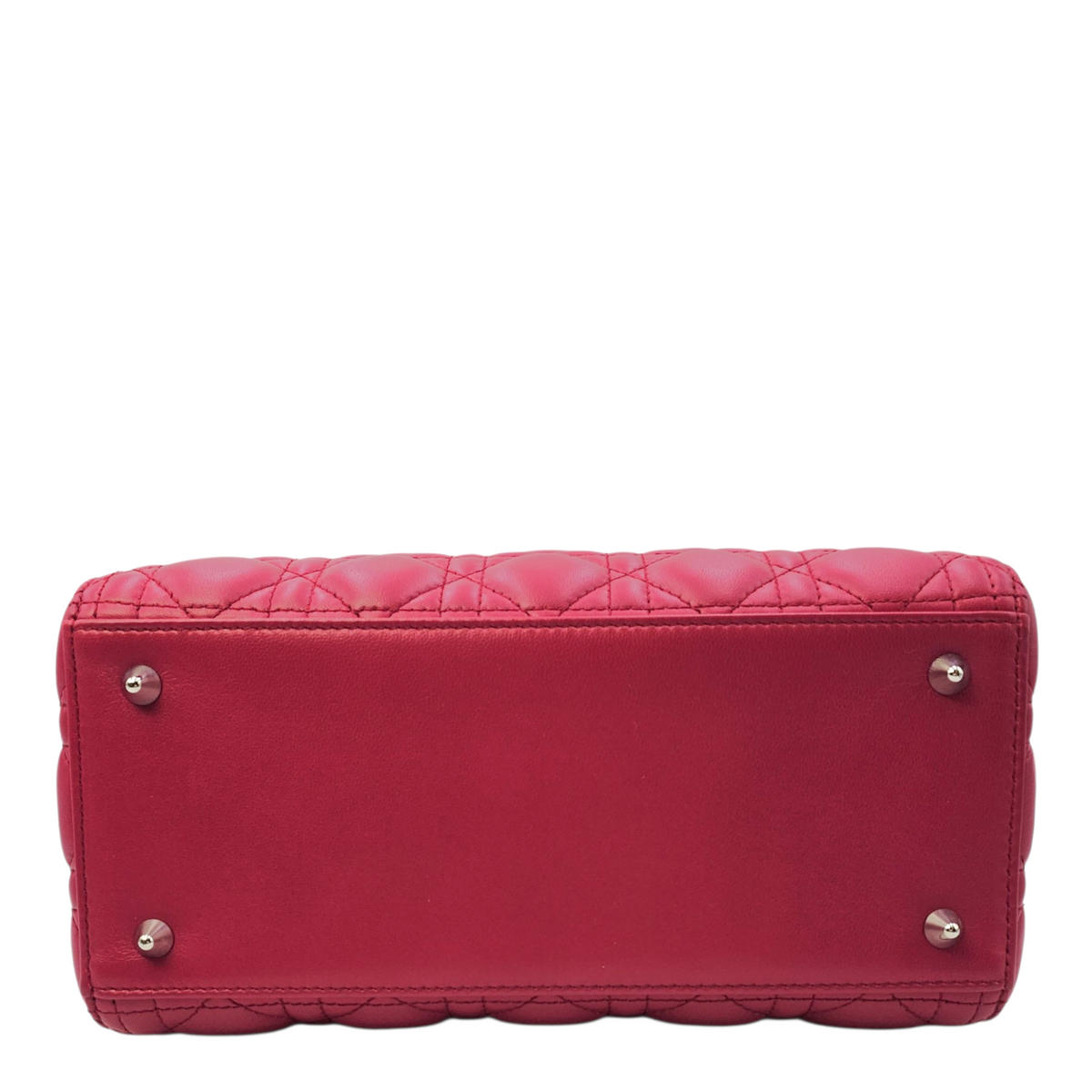 Lady Dior Red Top Handle Bag in Lambskin Silver hardware