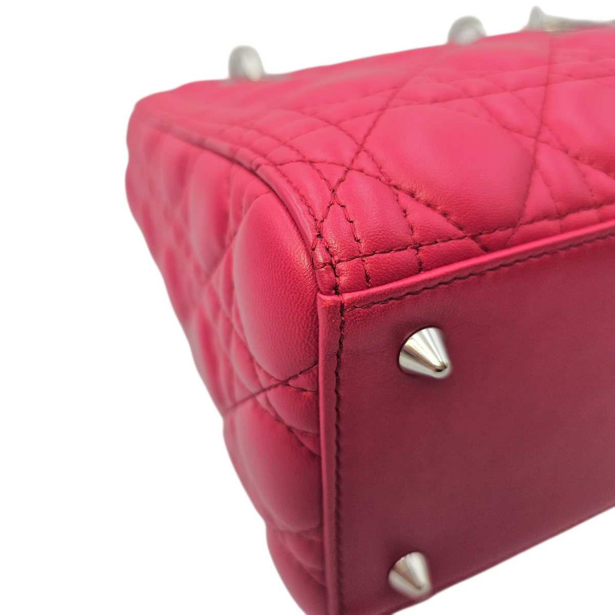 Lady Dior Red Top Handle Bag in Lambskin Silver hardware