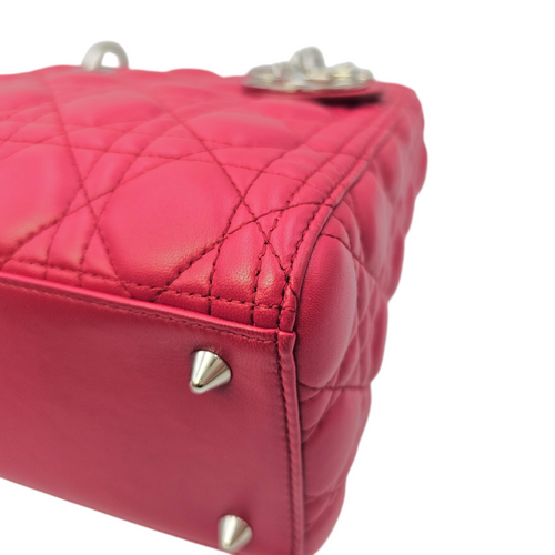 Lady Dior Red Top Handle Bag in Lambskin Silver hardware