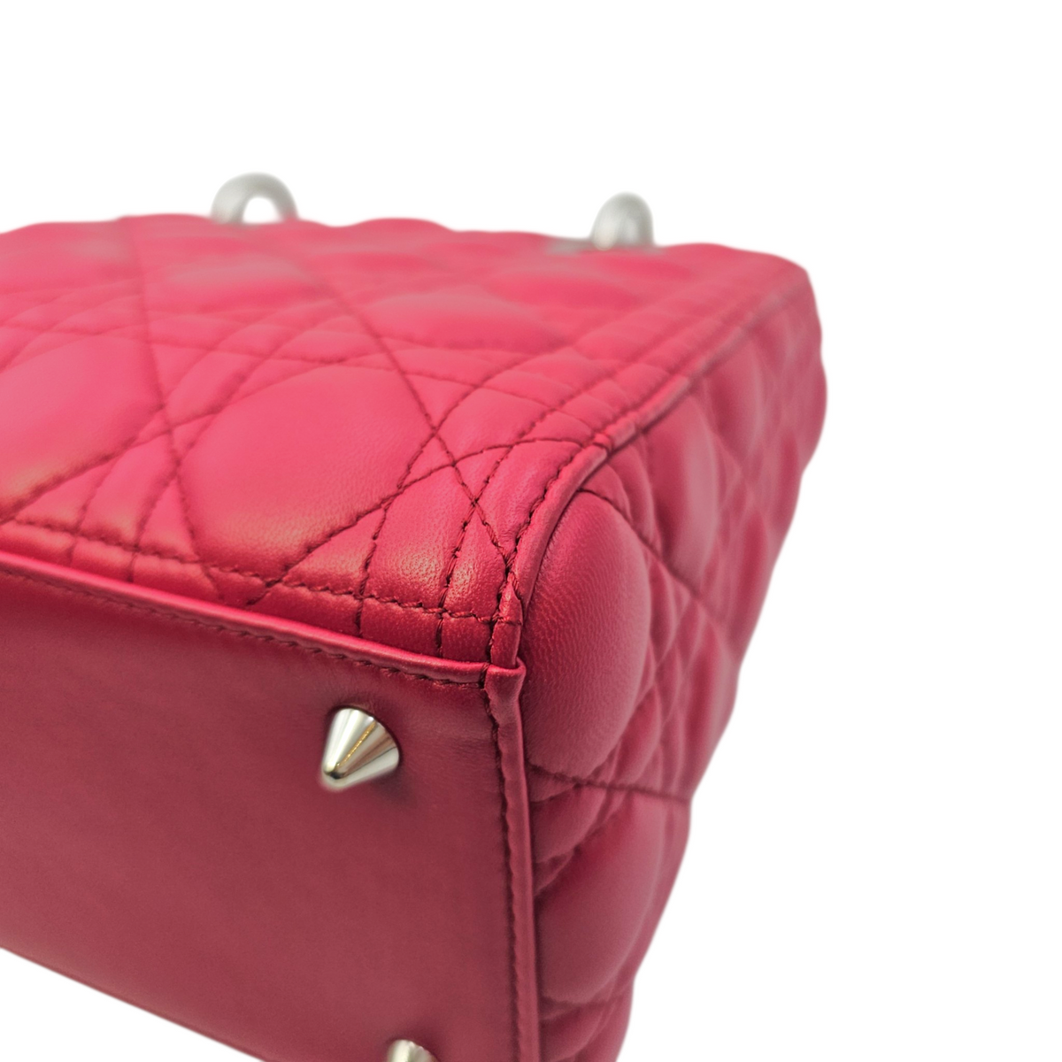Lady Dior Red Top Handle Bag in Lambskin Silver hardware