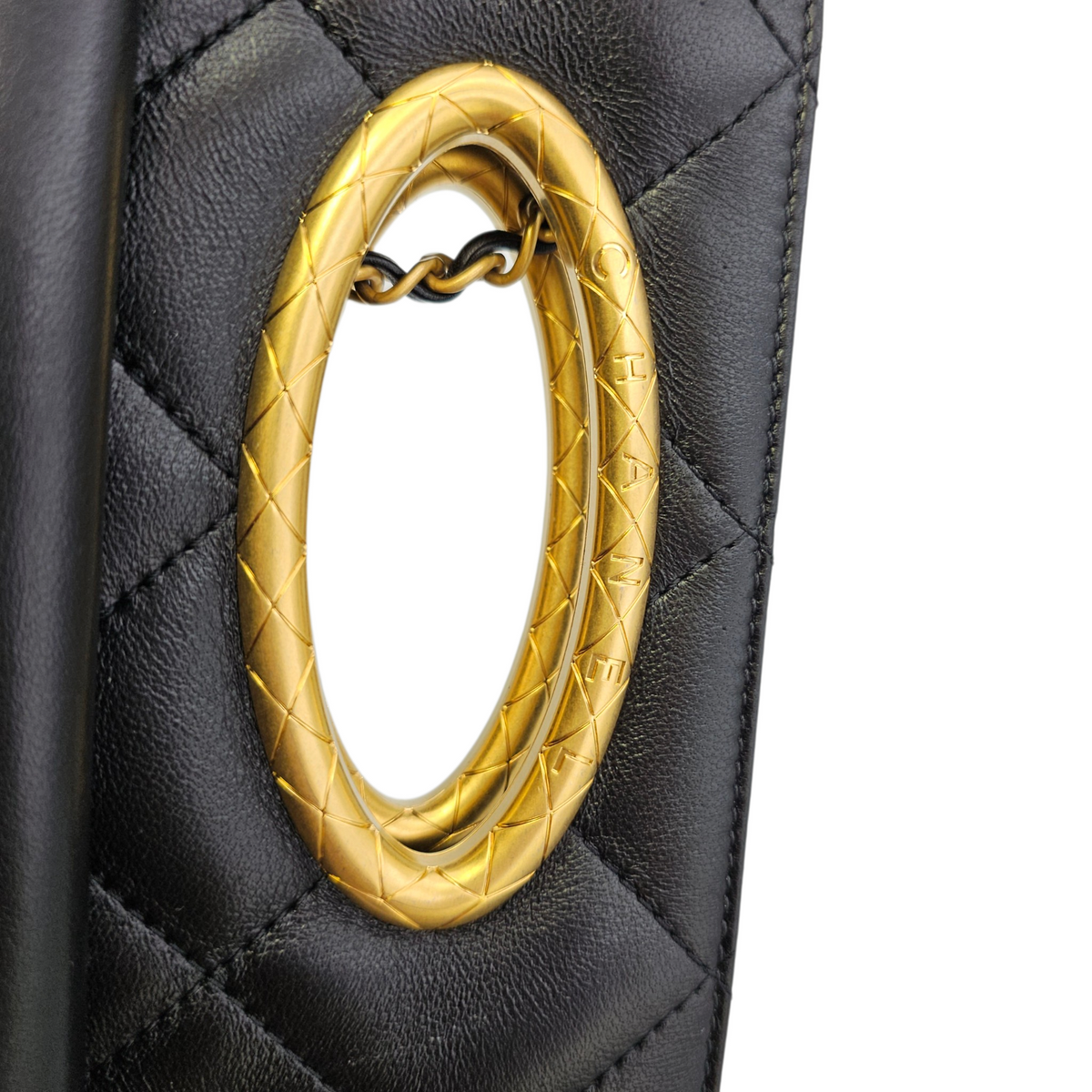 Clutch with Chain  24 Black Top Handle Bag in Lambskin Gold hardware