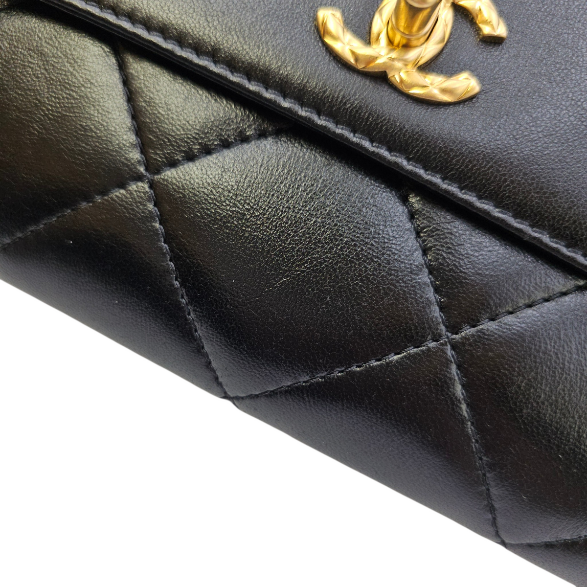Clutch with Chain  24 Black Top Handle Bag in Lambskin Gold hardware
