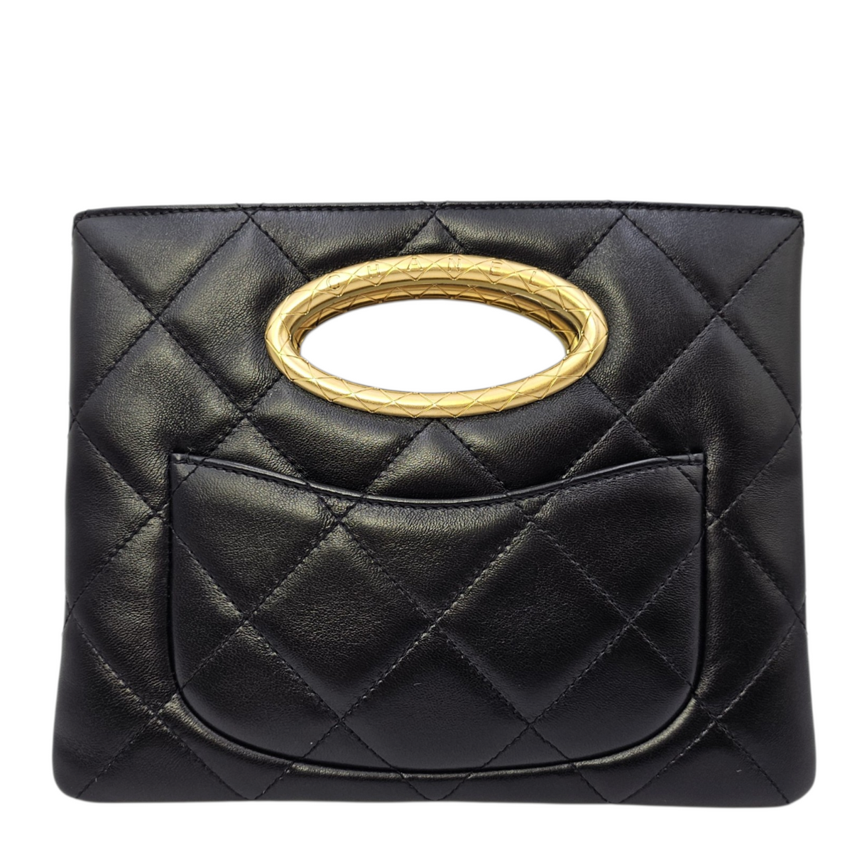 Clutch with Chain  24 Black Top Handle Bag in Lambskin Gold hardware
