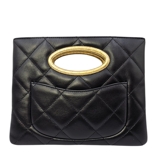 Clutch with Chain  24 Black Top Handle Bag in Lambskin Gold hardware