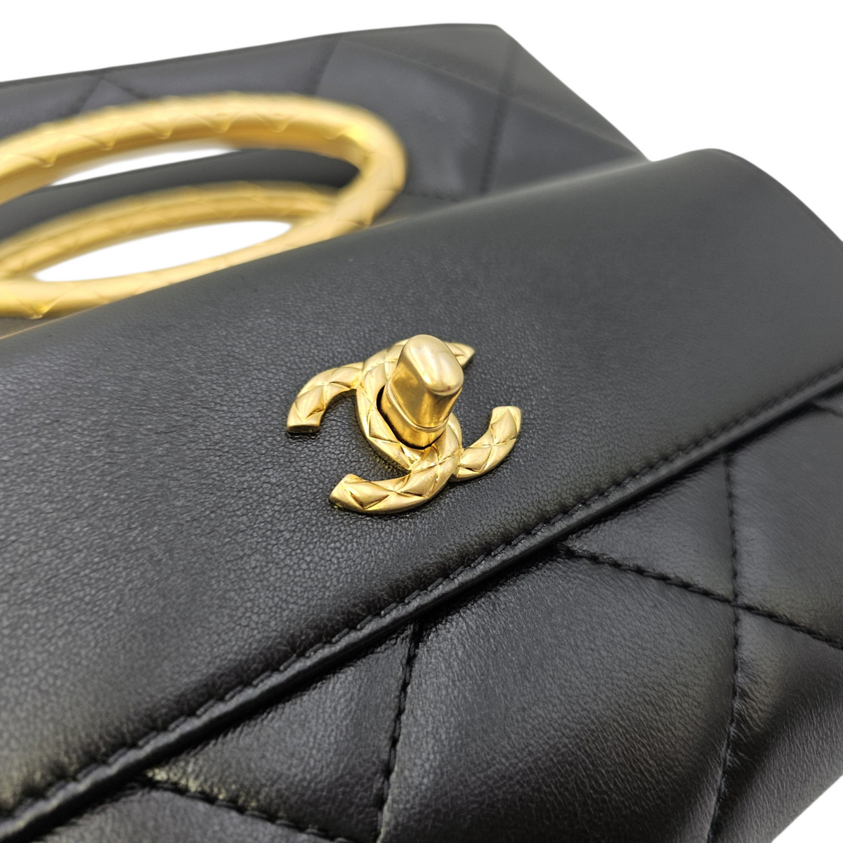 Clutch with Chain  24 Black Top Handle Bag in Lambskin Gold hardware