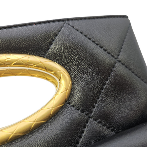 Clutch with Chain  24 Black Top Handle Bag in Lambskin Gold hardware