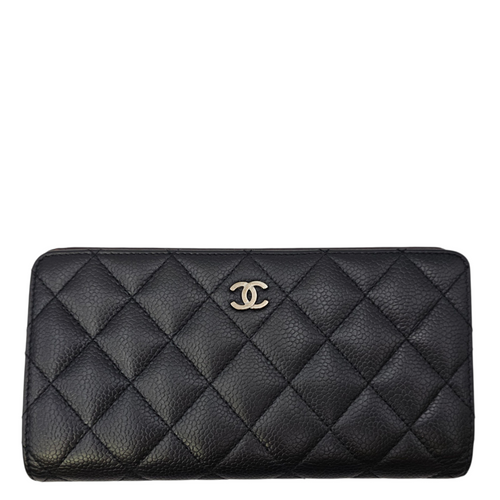 Bi Fold  Black Wallet in Caviar Leather Silver hardware