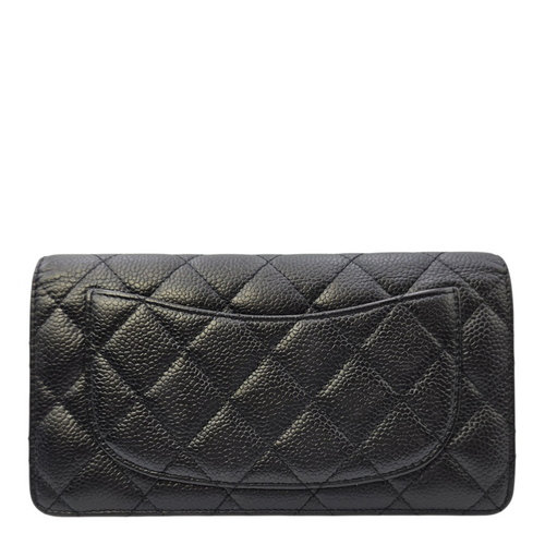 Bi Fold  Black Wallet in Caviar Leather Silver hardware