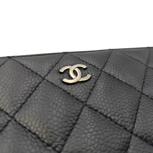 Bi Fold  Black Wallet in Caviar Leather Silver hardware