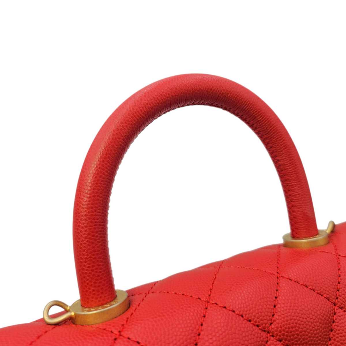 Coco Handle Quilted Red Top Handle Bag in Caviar Leather Brushed Gold hardware