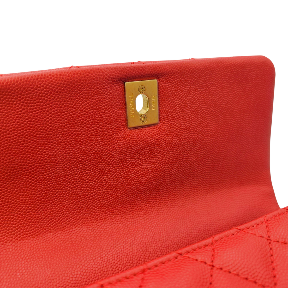 Coco Handle Quilted Red Top Handle Bag in Caviar Leather Brushed Gold hardware