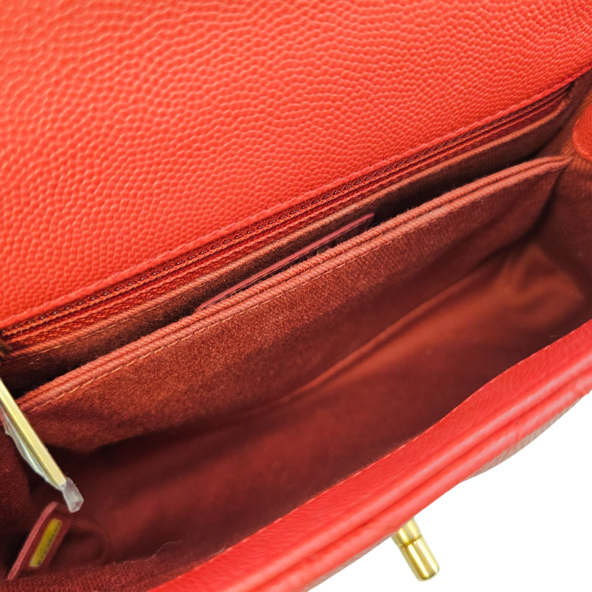 Coco Handle Quilted Red Top Handle Bag in Caviar Leather Brushed Gold hardware