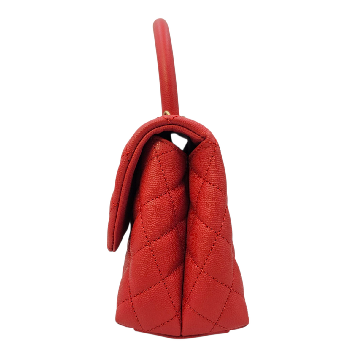 Coco Handle Quilted Red Top Handle Bag in Caviar Leather Brushed Gold hardware