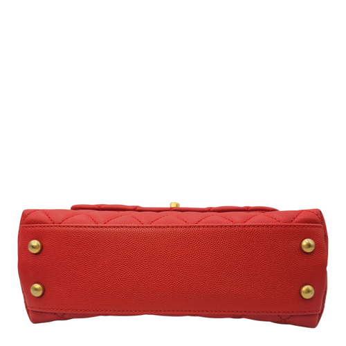 Coco Handle Quilted Red Top Handle Bag in Caviar Leather Brushed Gold hardware