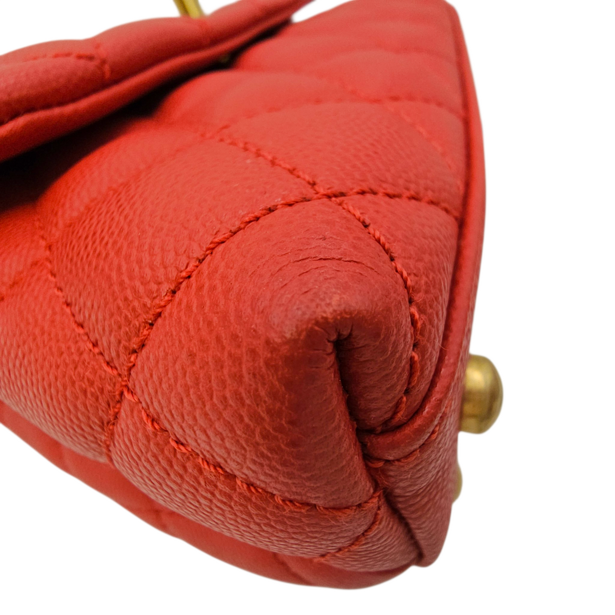 Coco Handle Quilted Red Top Handle Bag in Caviar Leather Brushed Gold hardware