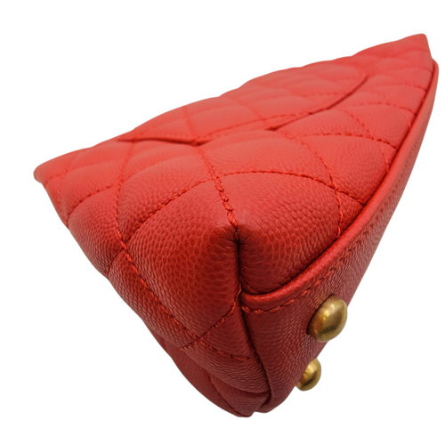 Coco Handle Quilted Red Top Handle Bag in Caviar Leather Brushed Gold hardware