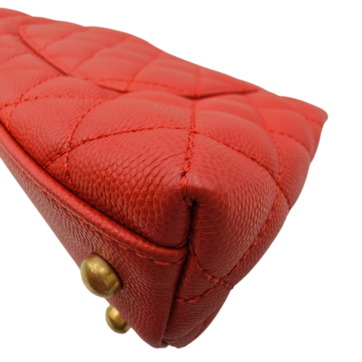 Coco Handle Quilted Red Top Handle Bag in Caviar Leather Brushed Gold hardware