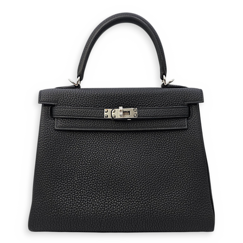 Kelly 25 Noir in Togo Palladium hardware