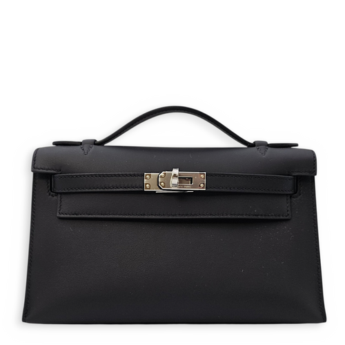 Kelly Pochette Noir in Swift Palladium hardware