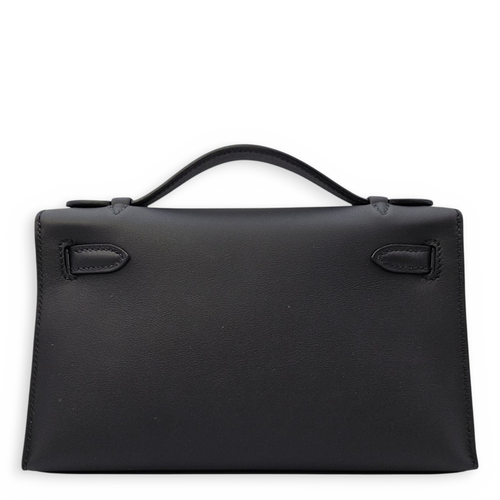 Kelly Pochette Noir in Swift Palladium hardware