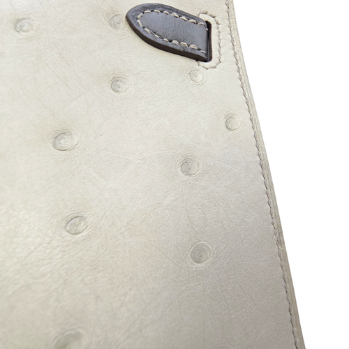 HSS Sellier Kelly  20 Gris Perle/Gris Meyer in Ostrich Permabrass hardware