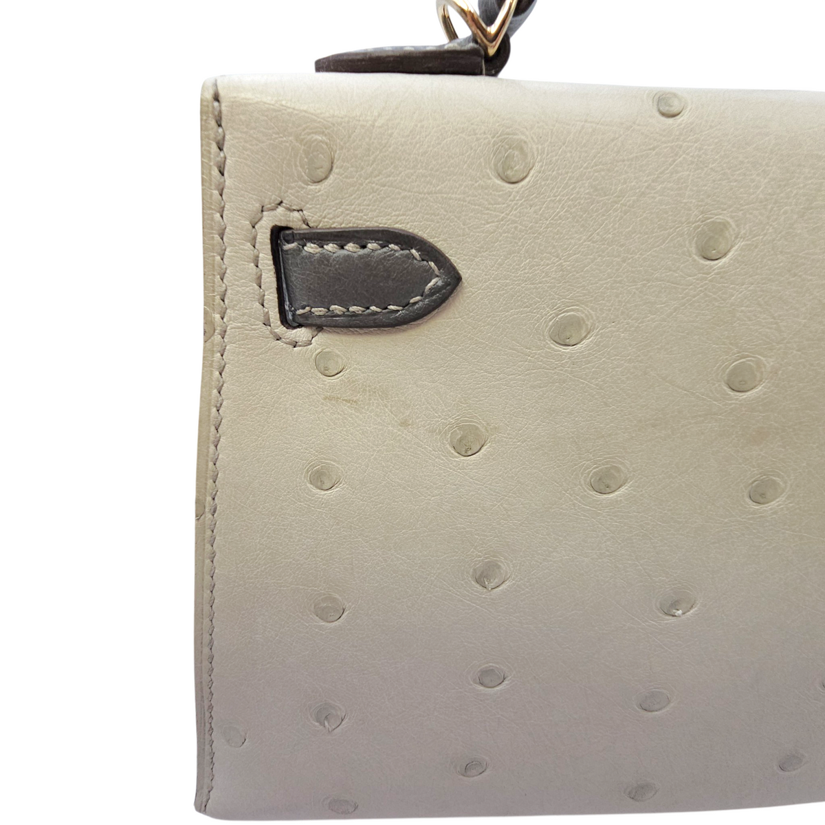 HSS Sellier Kelly  20 Gris Perle/Gris Meyer in Ostrich Permabrass hardware