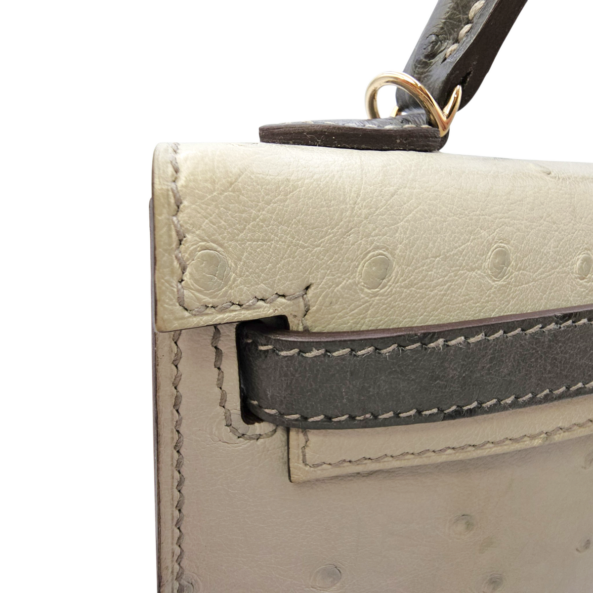 HSS Sellier Kelly  20 Gris Perle/Gris Meyer in Ostrich Permabrass hardware