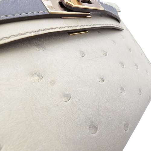 HSS Sellier Kelly  20 Gris Perle/Gris Meyer in Ostrich Permabrass hardware