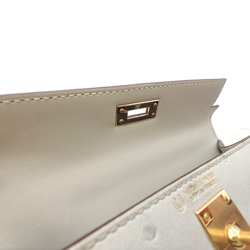 HSS Sellier Kelly  20 Gris Perle/Gris Meyer in Ostrich Permabrass hardware