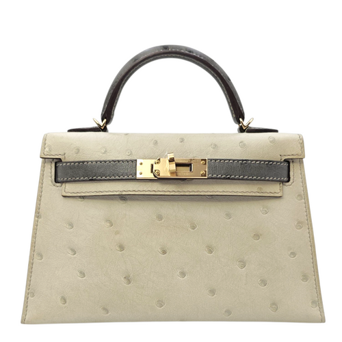 HSS Sellier Kelly  20 Gris Perle/Gris Meyer in Ostrich Permabrass hardware