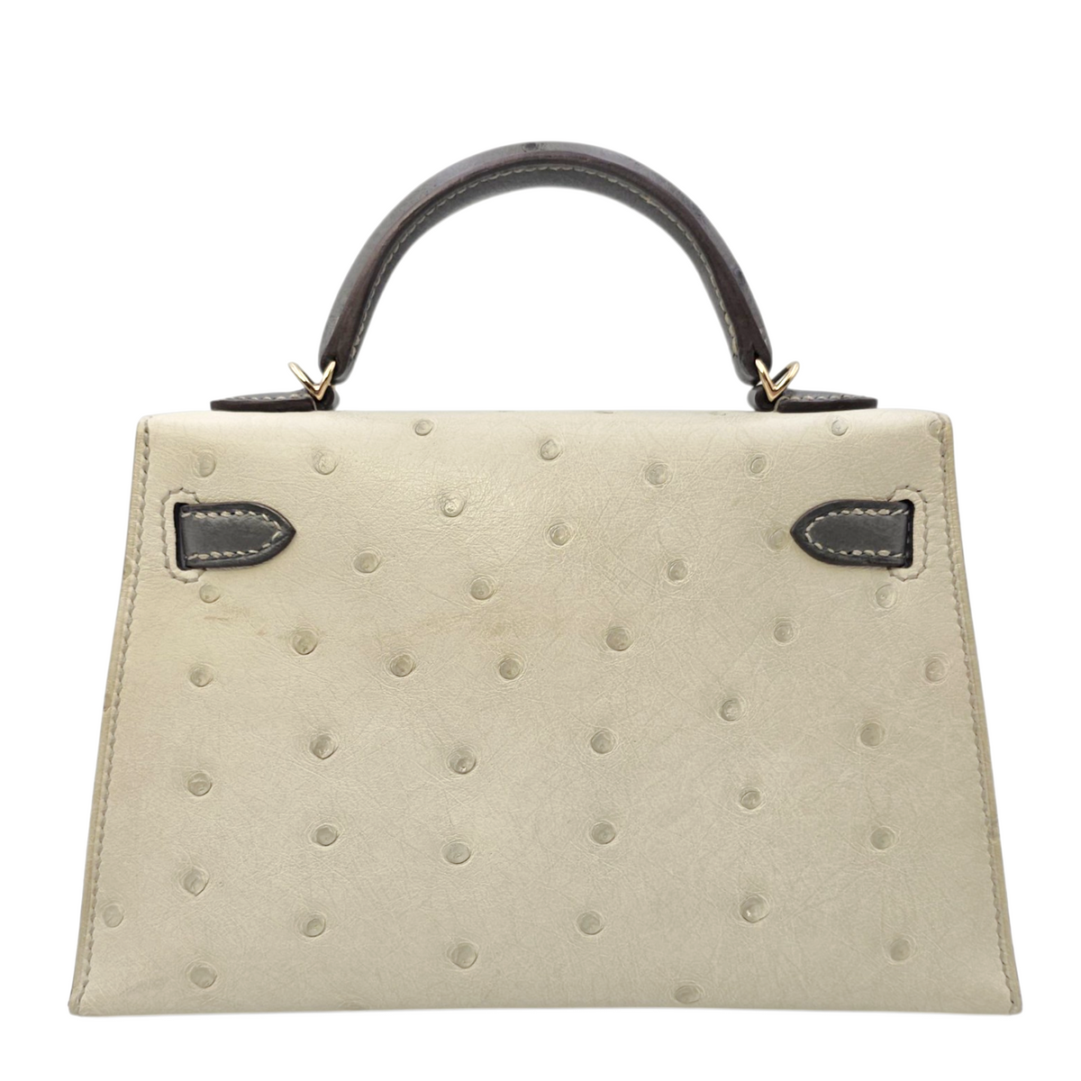 HSS Sellier Kelly  20 Gris Perle/Gris Meyer in Ostrich Permabrass hardware