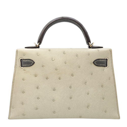 HSS Sellier Kelly  20 Gris Perle/Gris Meyer in Ostrich Permabrass hardware