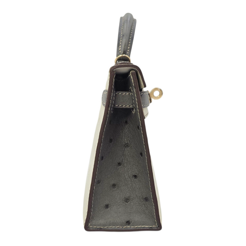 HSS Sellier Kelly  20 Gris Perle/Gris Meyer in Ostrich Permabrass hardware