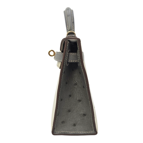 HSS Sellier Kelly  20 Gris Perle/Gris Meyer in Ostrich Permabrass hardware