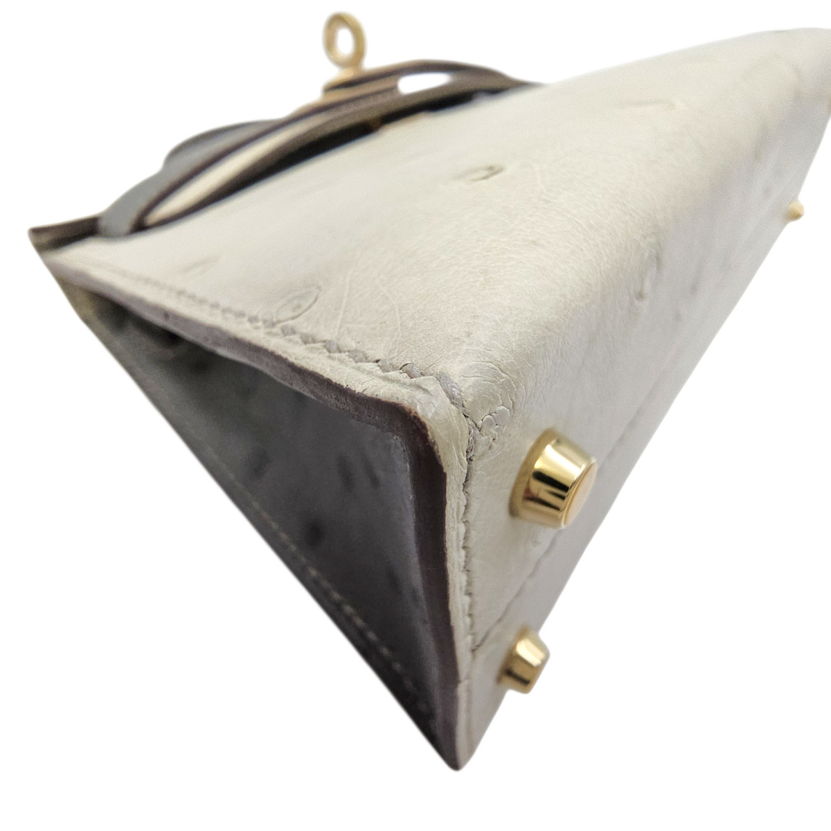 HSS Sellier Kelly  20 Gris Perle/Gris Meyer in Ostrich Permabrass hardware