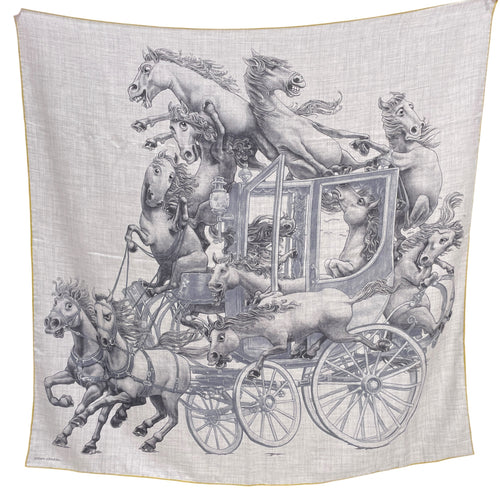 Grand Carrosse Royal Scarf 100 Jaune/Gris Chine Shawl in Cashmere & silk