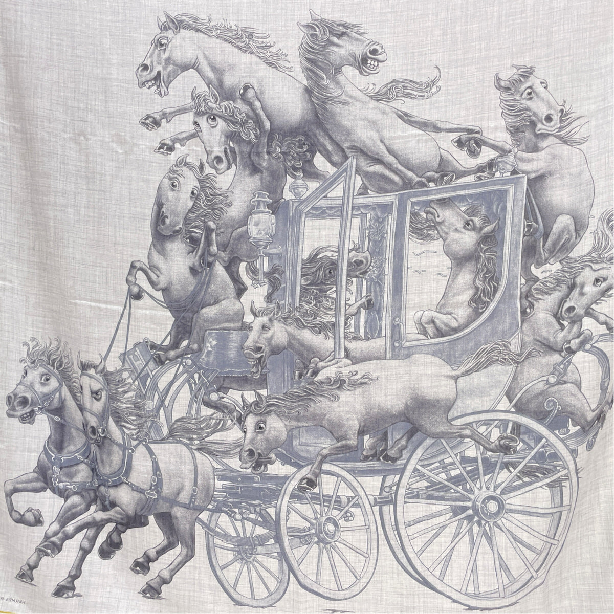 Grand Carrosse Royal Scarf 100 Jaune/Gris Chine Shawl in Cashmere & silk