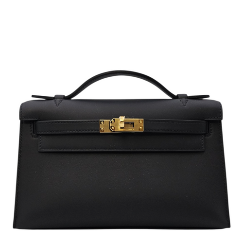 Kelly Pochette Mini Noir in Swift Gold hardware