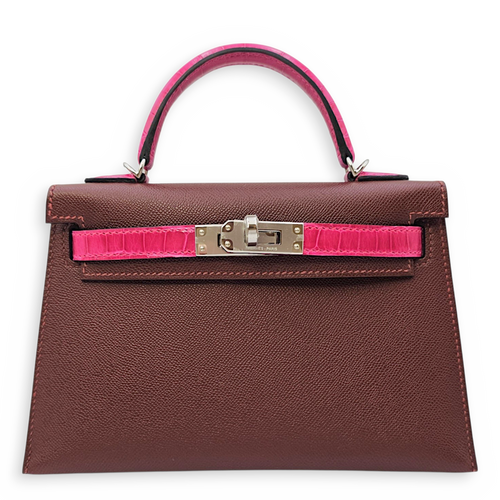 Sellier Kelly Touch 20 Rouge H/Rose Pourpre in Madame/Shiny Alligator Palladium hardware