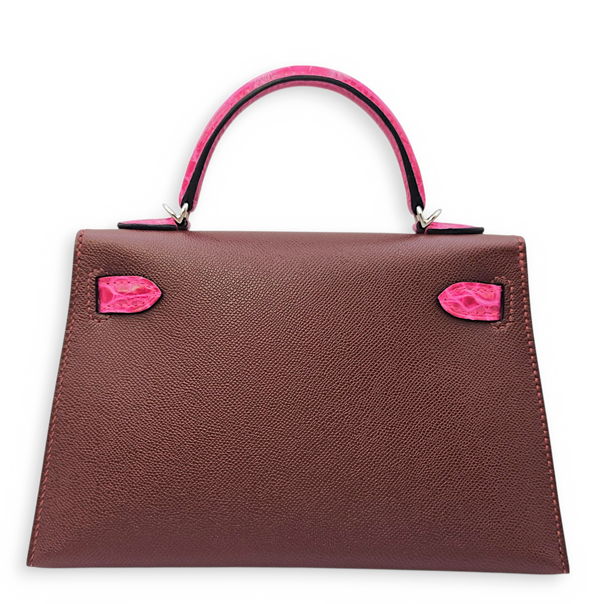 Sellier Kelly Touch 20 Rouge H/Rose Pourpre in Madame/Shiny Alligator Palladium hardware