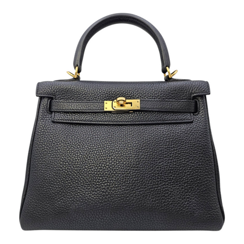 Kelly 25 Noir in Togo Gold hardware