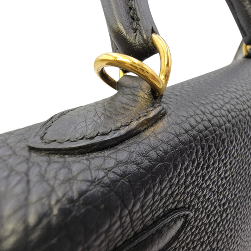 Kelly 25 Noir in Togo Gold hardware