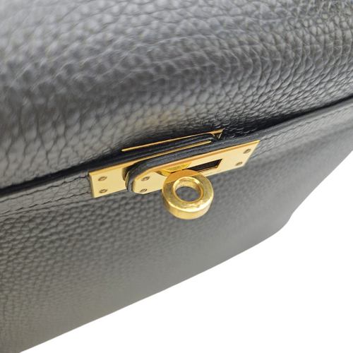 Kelly 25 Noir in Togo Gold hardware