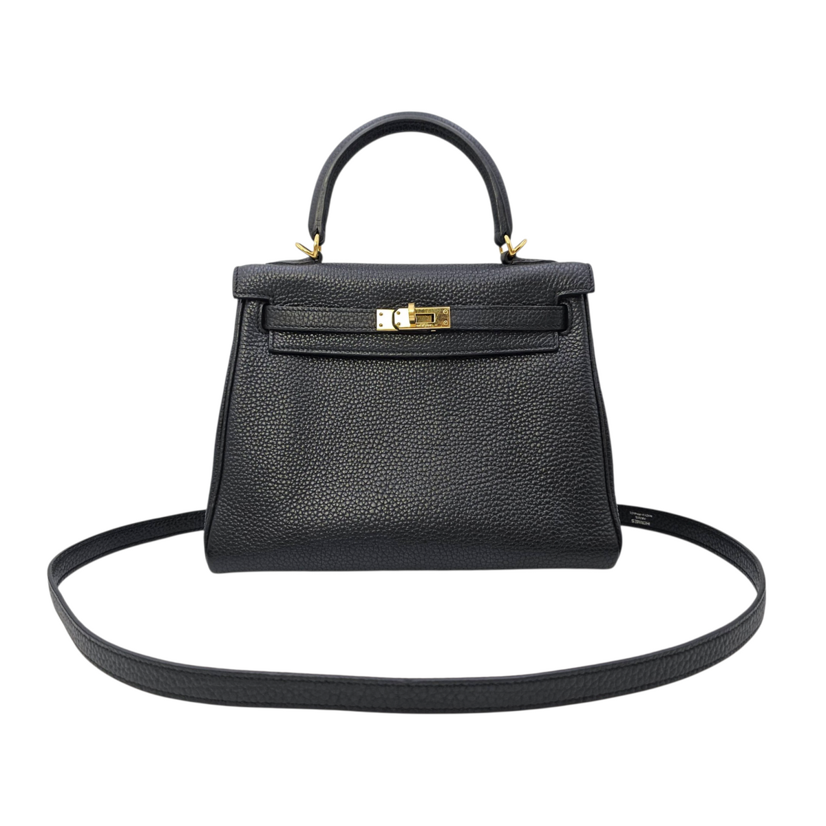 Kelly 25 Noir in Togo Gold hardware