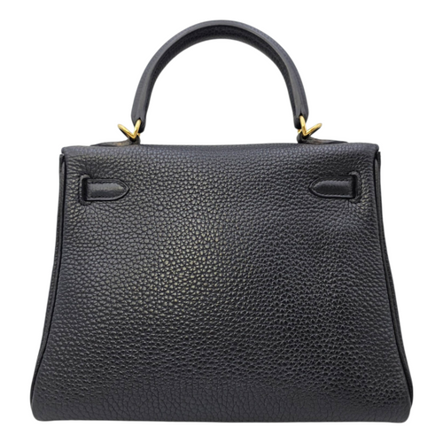 Kelly 25 Noir in Togo Gold hardware