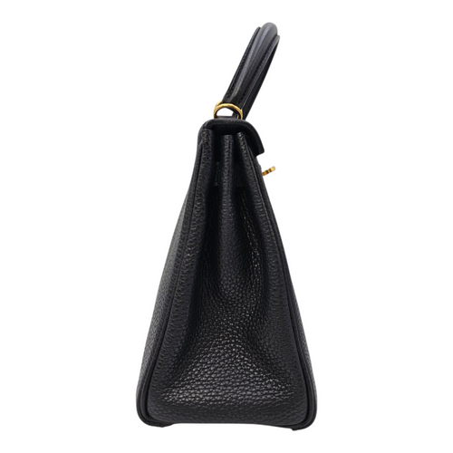 Kelly 25 Noir in Togo Gold hardware