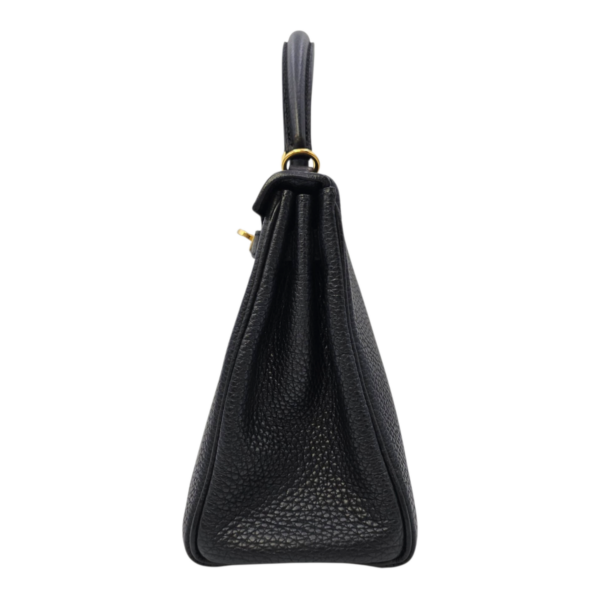 Kelly 25 Noir in Togo Gold hardware