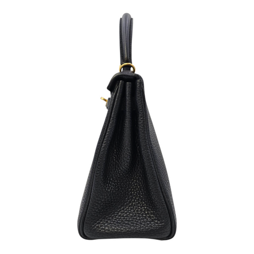 Kelly 25 Noir in Togo Gold hardware