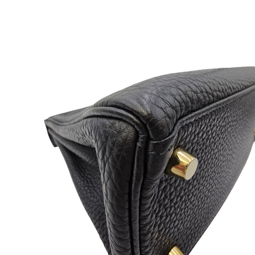 Kelly 25 Noir in Togo Gold hardware